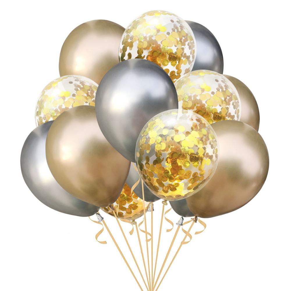 Geumxl 15Pcs Gold And Black Metal Latex Balloons Birthday Party Agate Decorations Adult Kids Air Balls Helium Globos Wedding Decor Toy
