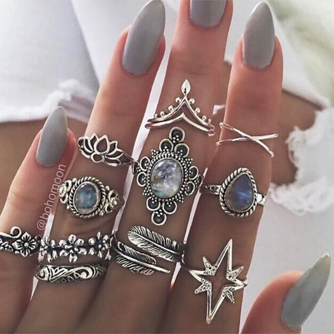 Geumxl Vintage Gold Star Knuckle Rings For Women Crystal Star Crescent Geometric Female Finger Rings Set Jewelry 2023