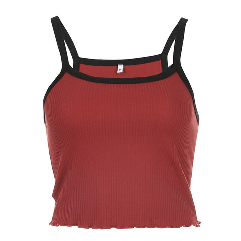 Geumxl Ribbon Contrast Red Casual Womens Tank Tops Summer Backless Spaghetti Strap Top Solid Basic Sleeveless Sexy Tanktop New