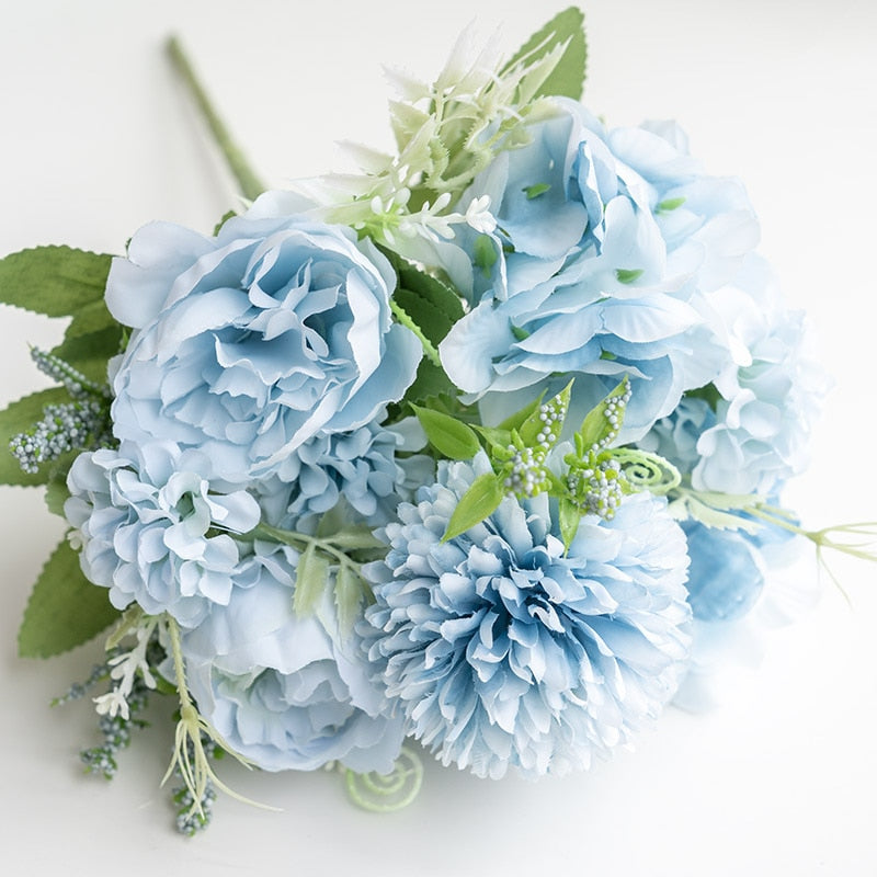 Hydrangea Artificial Flowers Peony Bouquet Silk Ball Blooming Fake Flower Wedding Centerpieces Stage Home Table Decoration Blue