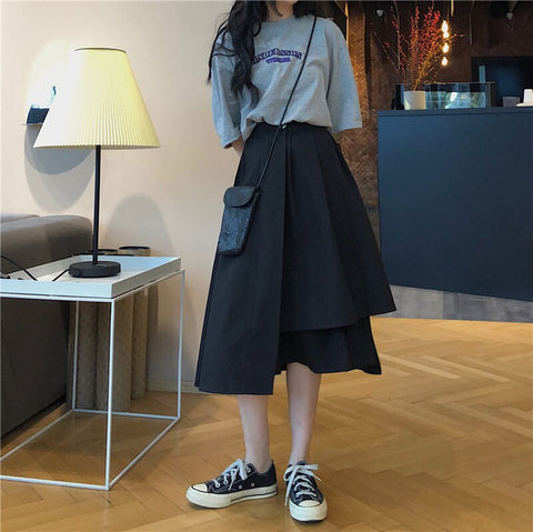 Geumxl Black Elegant Gothic Skirt Women Irregular Patchwork Streetwear Skirt Harajuku Hight Waist Korean Skirt 2022 Women's Autumn New