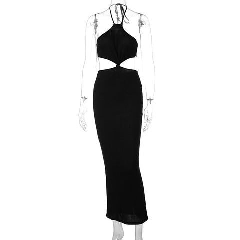 Graduation gifts Elegant Halter Cut Out Bodycon Maxi Dress Women Sexy Backless Beach Party Club Long Dresses Summer White Black Vacation Outfits