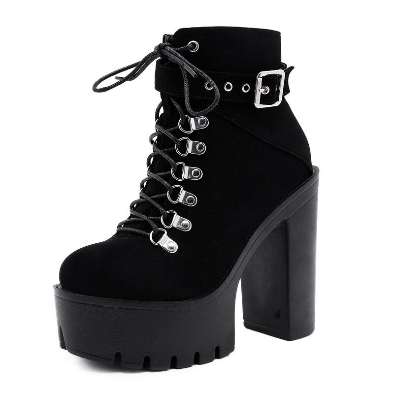 Geumxl Womens Stage Show Boots Europe US Style Girls Platform Buckle Boot Winter Shoes Thick Heel Autmn Boots Zipper Ankle Suede Gothic