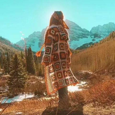 Long Knitted Sweater Cardigan Hippie Boho Mohair Coat Ethnic Embroidery Chic Oversize Hooded Coats Fall Winter