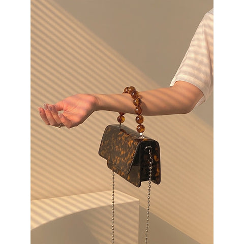 Geumxl Retro Beaded Chain Women's Small Handbags Fashion Ladies Mini Square Shoulder Crossbody Bags Female Vintage Clutch Purse Bolsos