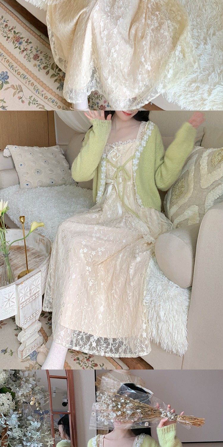 Geumxl Winter Vintage Fairy Dress Women Lace Patchwork Lolita Party Midi Dress Female Korean Fashion Princess One Piece Dress 2022