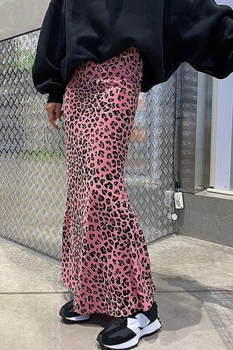 Geumxl Vintage Slim Elastic High Waist Wrap Hip Pink Leopard Mermaid Skirts Women Faldas Mujer Moda Korean Fashion Clothes Wild