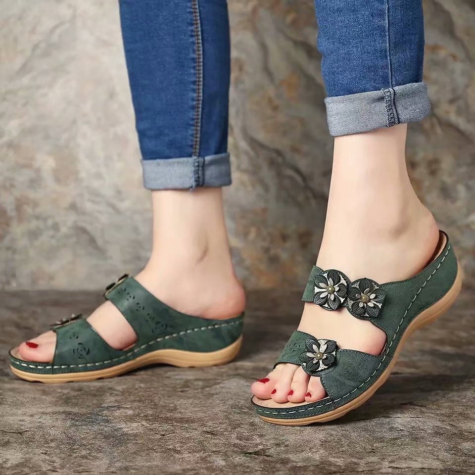 Geumxl Women Sandals New Summer Shoes Woman Plus Size 44 Heels Sandals For Wedges Chaussure Femme Casual Flower Vintage Wedge