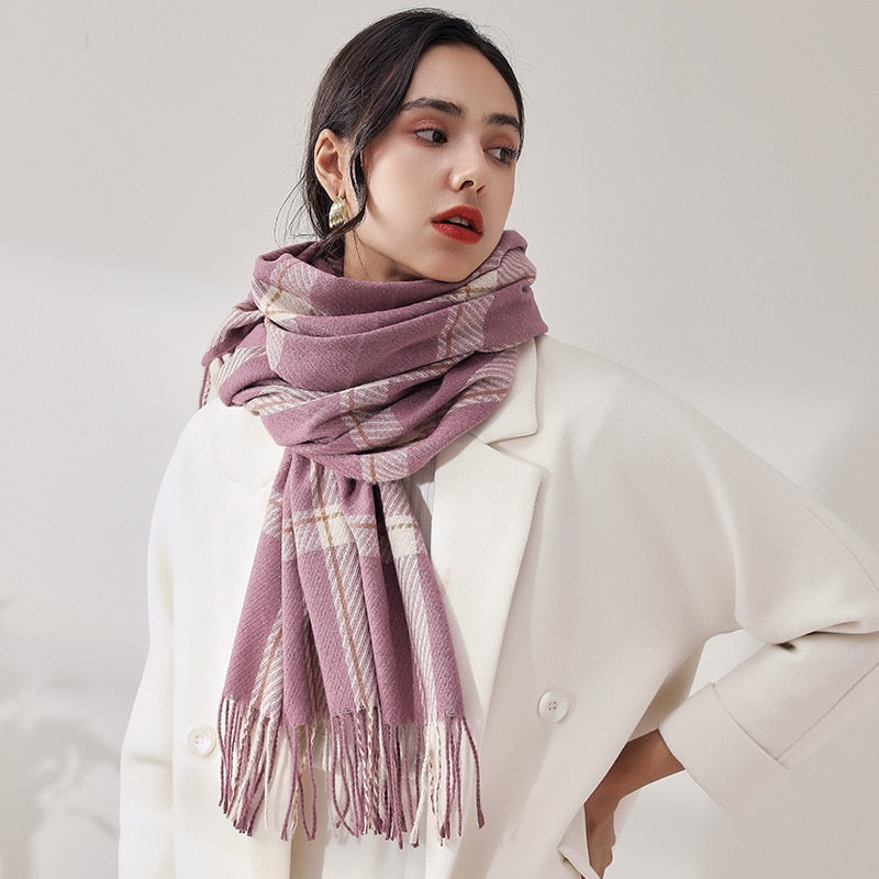 Geumxl Black Friday 2022 Luxury Brand Women's Plaid Cashmere Scarf Thicken Warm Blanket Scarves Female Pashmina Tassel Shawl Soft Echarpe Wraps