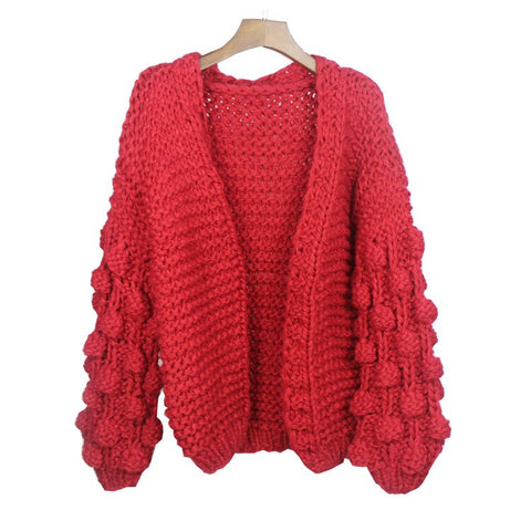 Geumxl Pink Cotton Long Sleeve Handmade Crochet Sweater Cardigan Women Casual Loose Lazy Winter Warm Coat Pull Jumper Outwear