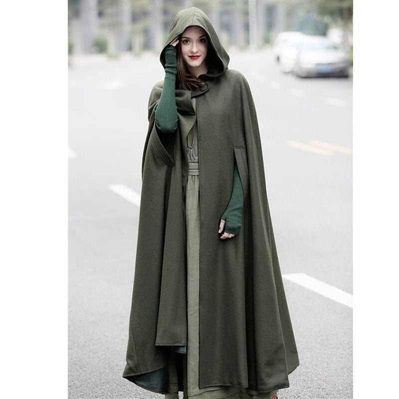 Geumxl Womens Solid Cloak Woman Cape Hooded Long Fashion Coat Cosplay Party Sleeveless Winter Cardigan Halloween Festival Overcoats