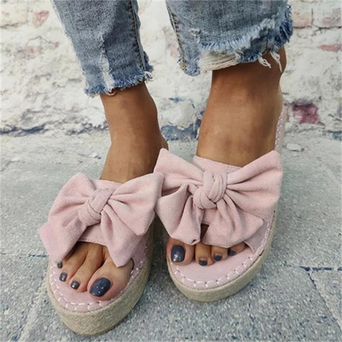 Geumxl Women Slippers Casual Beach Sandals Party Peep Toe Female Sandals Cute Butterfly-Knot Flats Flip Flop Shoes Zapatillas Mujer