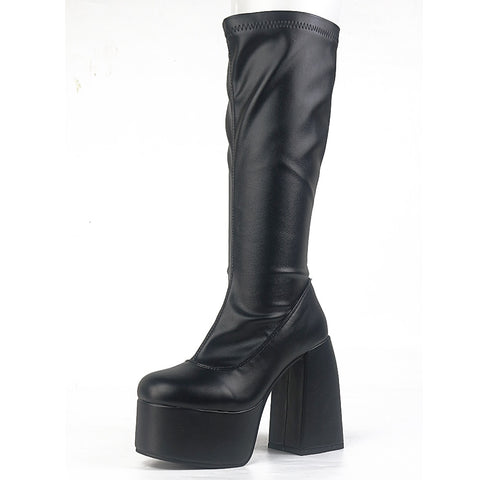 Plus Size 48 2022 Autumn New Sexy Party women's Knee High Boots Gothic Punk Chunky High Heels Platform Shoes Brand Long Boots