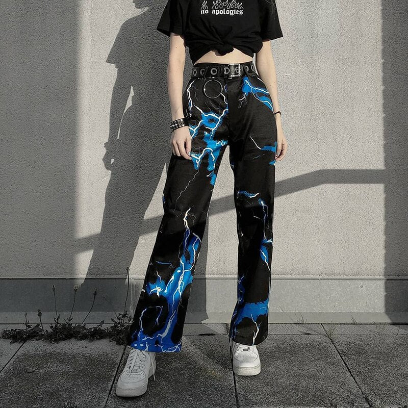 Geumxl Flame Cargo Pants For Women Straight Pants Baggy Sweatpants Streetwear Y2k Pant High Waist E Girl Joggers 90S Aesthetic