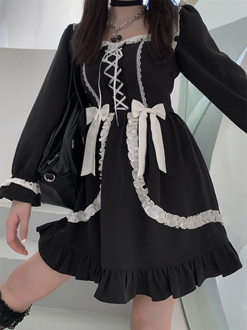 Geumxl--hoco dresses Japanese Lolita Gothic Dress Girl Patchwork Vintage Designer Mini Dress Japan Style Kawaii Clothes Fall Dresses For Women 2024