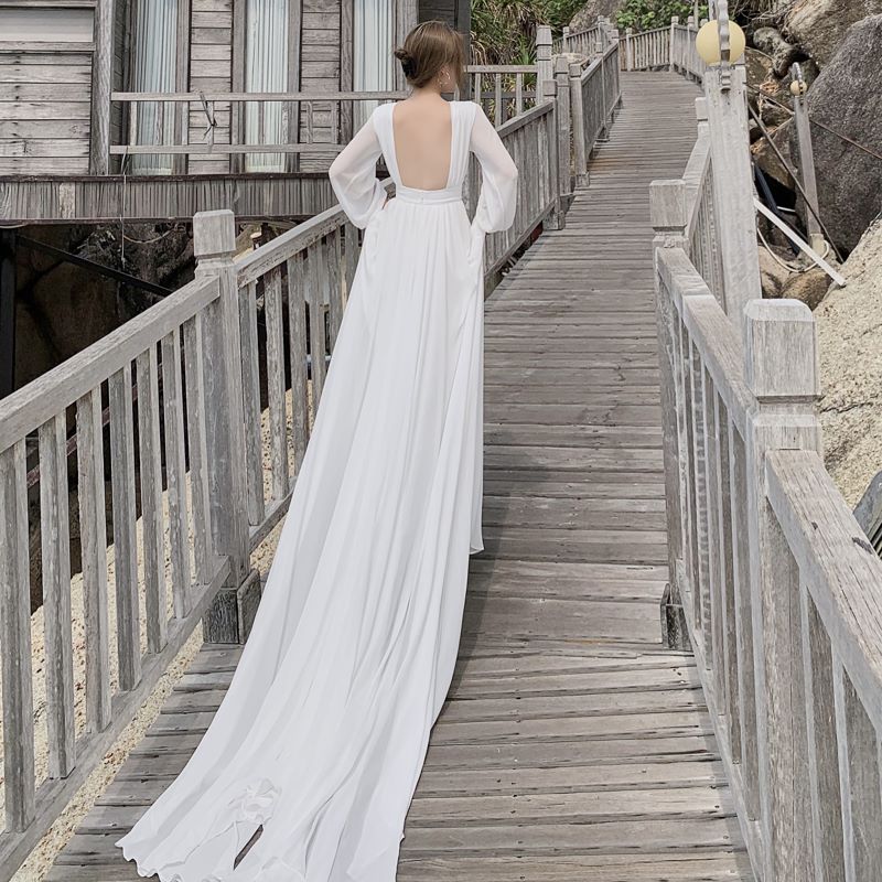 Geumxl 2023 Summer Women Elegant Holiday Dress Lantern Sleeve White Chiffon Floor-Length Dresses Ladies Sundress Fairy Vestidos Mujer