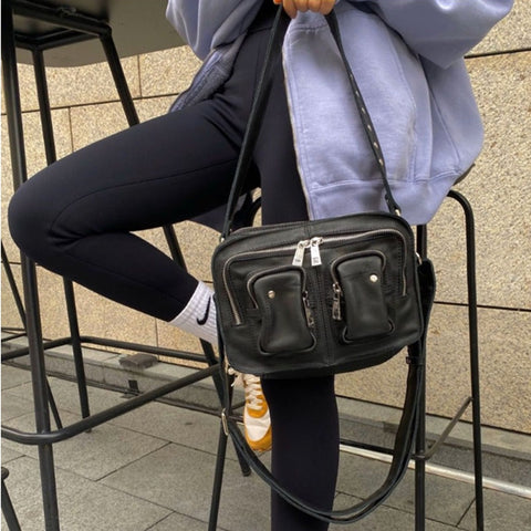 Geumxl Fashion Women's Simple Underarm Handbags Vintage Soft Pu Leather Mini Messenger Bag Retro Solid Cool Girl Shoulder Bags Bolsa