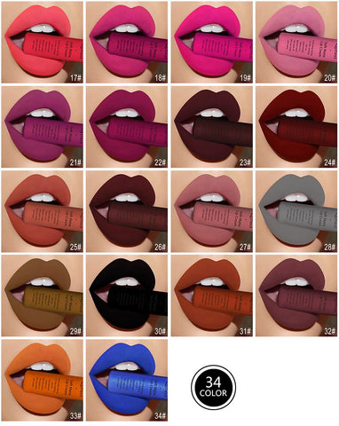 Geumxl Brand 34 colors Lip Gloss Long Lasting Red Lips Matte Lipstick Liquid Lip Tint Cosmetic Nude Velvet Lipstick Matte Lip Makeup XJ1015