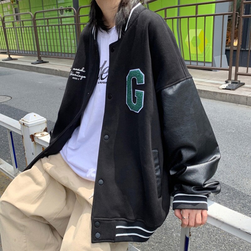 Geumxl Christmas Gift College Bomber Jacket Women Coats Hip-Hop Baseball Harajuku Streetwear Casual Outerwear Loose Stitching IG Style Varsity Jacket