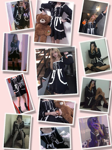 Japanese Lolita Gothic Dress Girl Patchwork Vintage Designer Mini Dress Japan Style Kawaii Clothes Fall Dresses For Women 2022