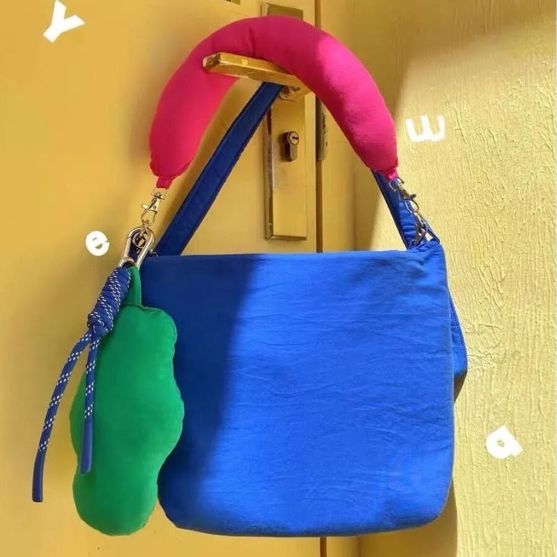 Geumxl Klein Blue Space Padded Women Shoulder Bags Fashion Design Ladies Small Purse Handbags Color Contrast Nylon Female Crossbody Bag