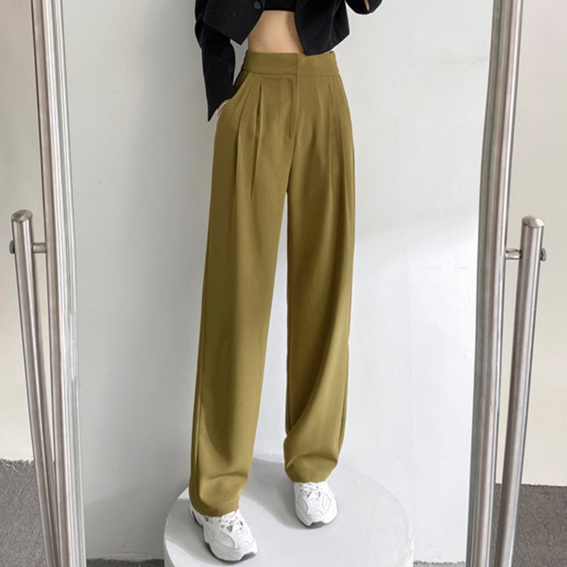 Geumxl 2022 Autumn Women High Waist Loose Straight Pants Ladies Wide Leg Trousers Female Solid Casual Pants