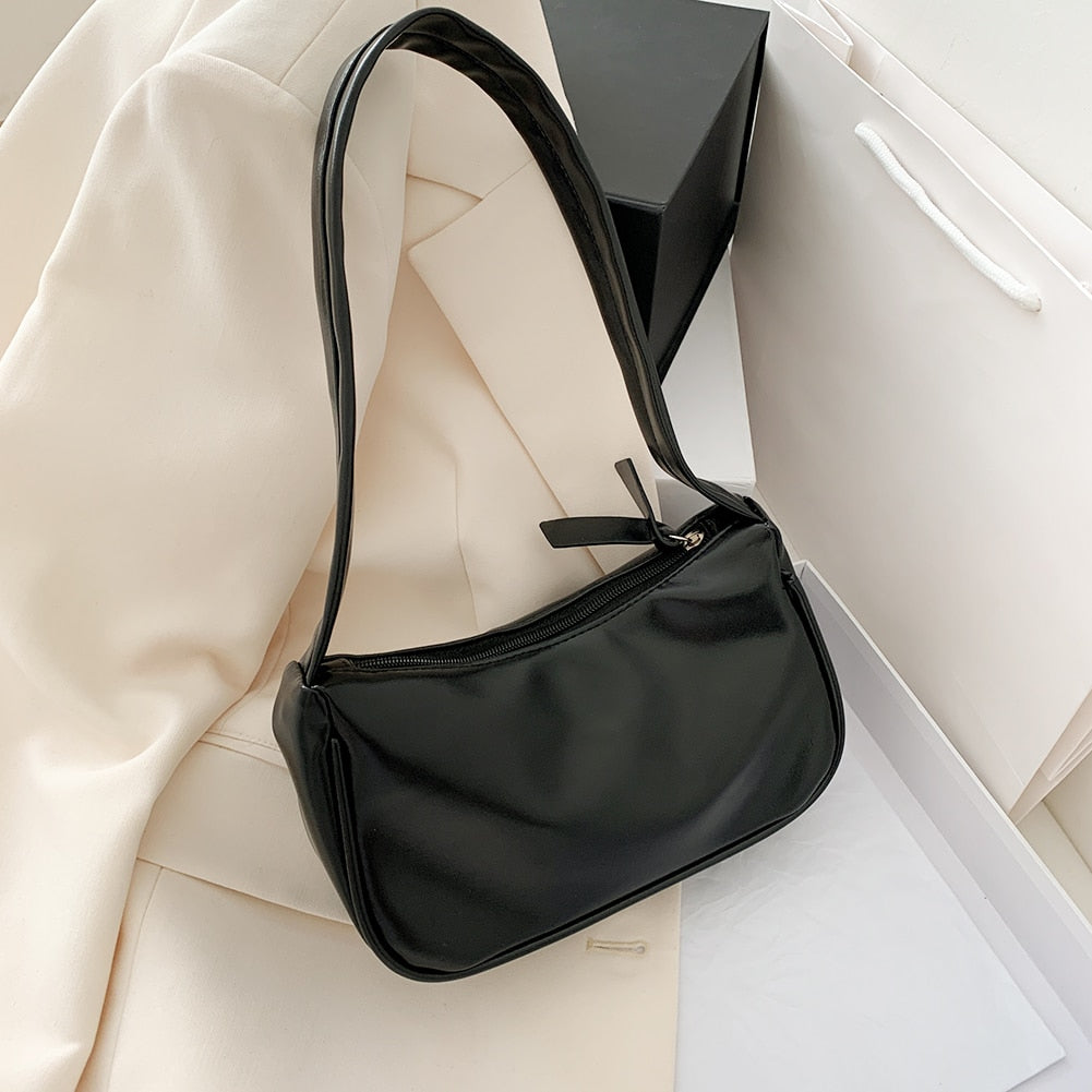 Geumxl Retro Simple Underarm Bags Fashion Purse PU Leather Women Handbags Totes Solid Elegant Female Retro Shoulder Bags For Women