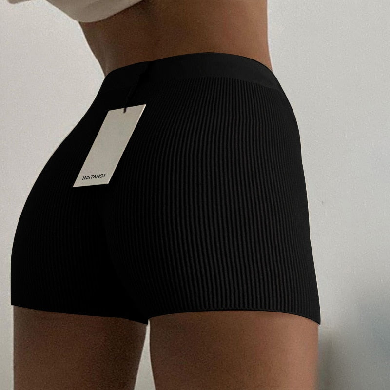 New Women Solid Bodycon Shorts Slim Sexy Women Summer Slim Black White Kintted Shorts