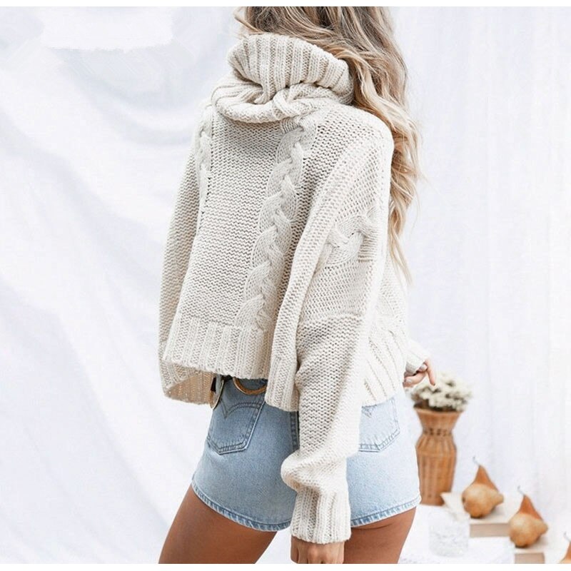 Geumxl Thick Turtleneck Crop Sweater Women Pullover Autumn Winter 2023 Solid White Oversized Long Sleeve Casual Kintted Jumper