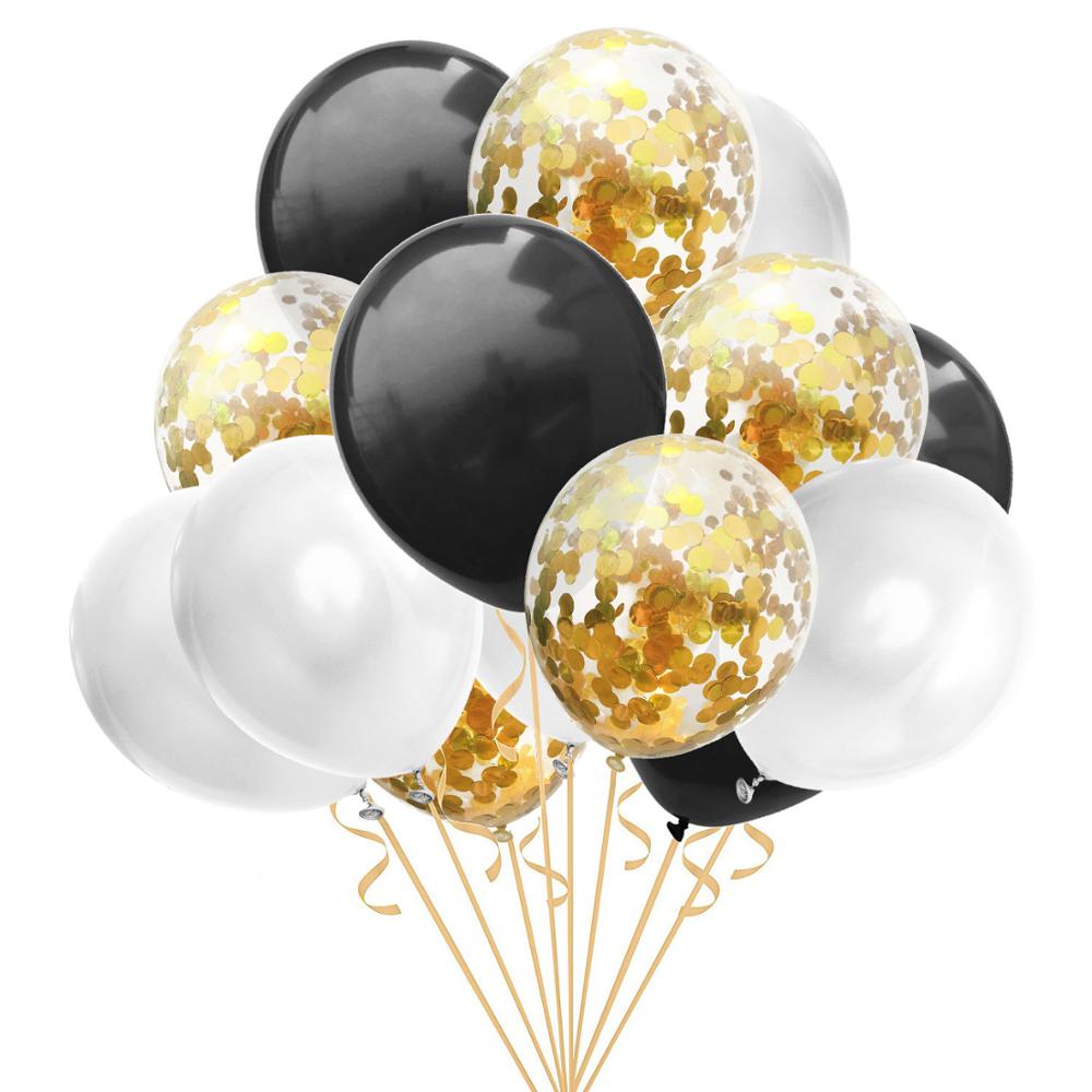 Geumxl 15Pcs Gold And Black Metal Latex Balloons Birthday Party Agate Decorations Adult Kids Air Balls Helium Globos Wedding Decor Toy