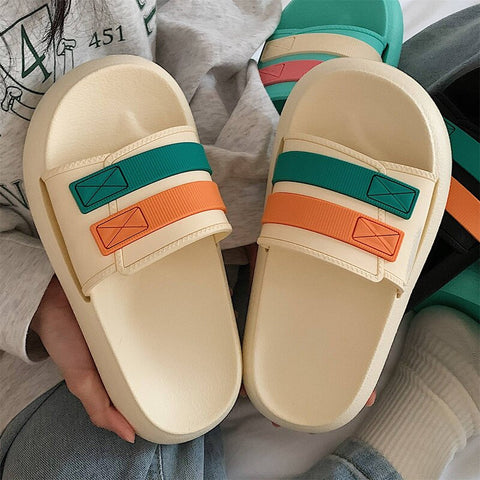 Summer New Seaside Vacation EVA Non-slip Slippers Korean Fashion Outer Wear Thick Bottom Color Matching Striped Sandals Women