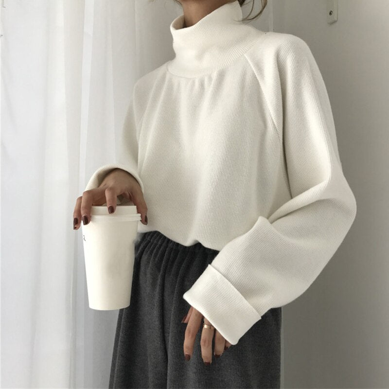 Geumxl Women Knitted Turtleneck New Sweater 2022 Autumn Winter Casual Loose Jumpers Female Long Batwing Sleeve Streetwear Pullovers