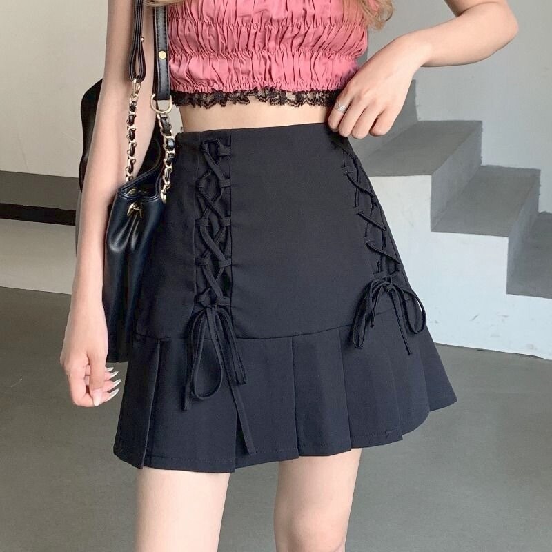 Pleated Sexy Skirt Women Summer 2022 High-waisted Streetwear Casual Mini Skirts Y2k Bandage Design Sweet Fashion Korean Clothing