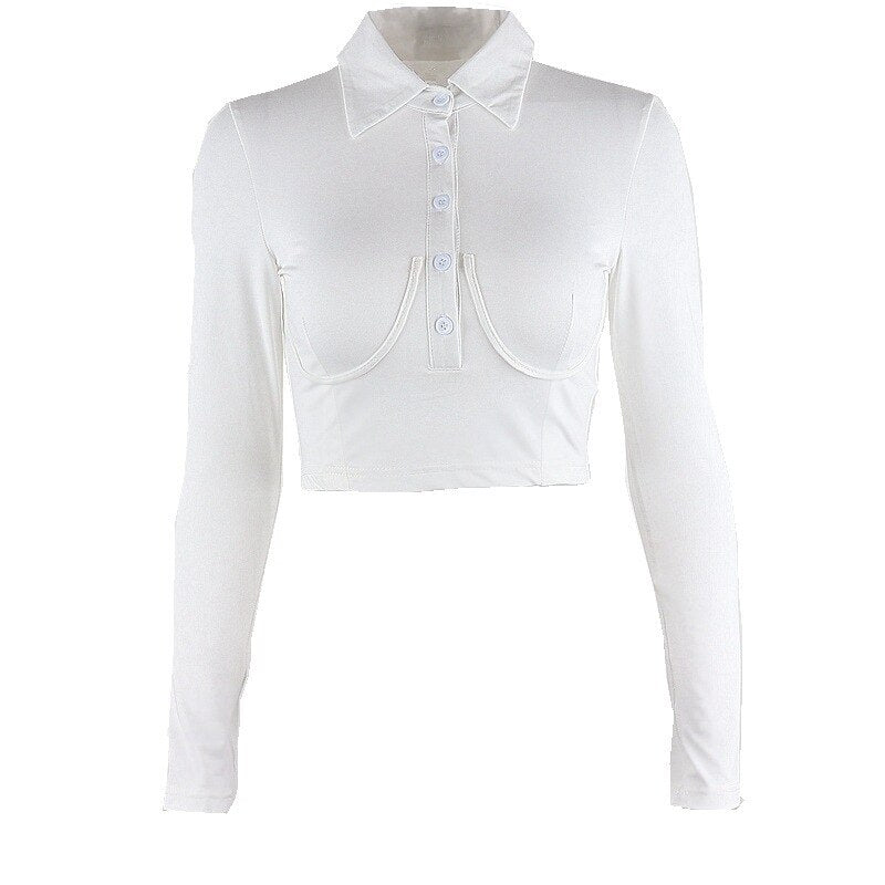Lapel Semi-Cardigan With Lapel Elegant And Fashionable Long-Sleeved Cropped Short Top Commuter Wear  Women Fashion Tops White