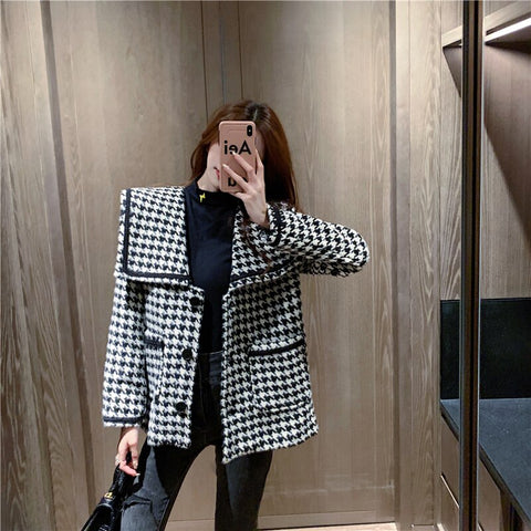 Geumxl 2022 Autumn And Winter New Korean Style Small Fragrance Jacket Women's Wild Loose Houndstooth Ladies Short Top Trend