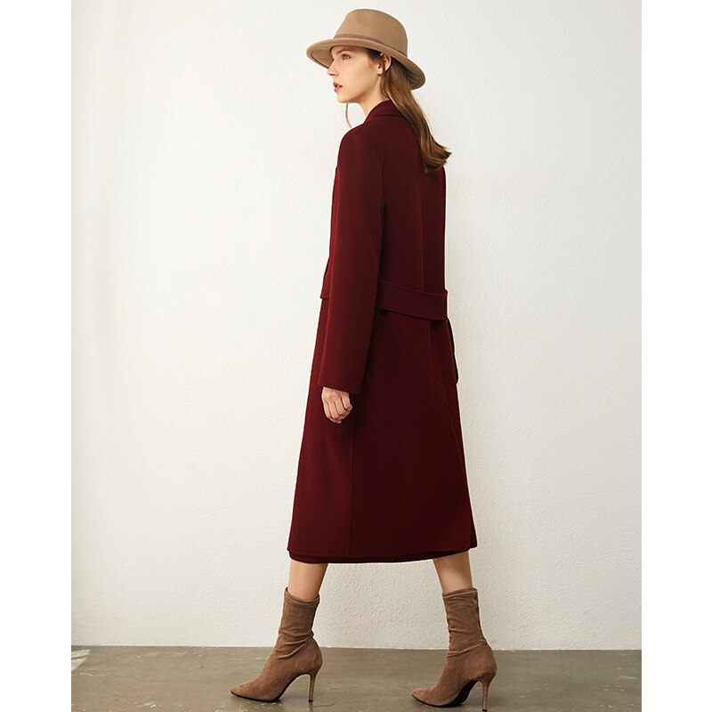 Geumxl Winter 100%Wool Women's Coat Temperament Lapel Knee-Length Double-Sided Woolen Coat Winter Coat Women
