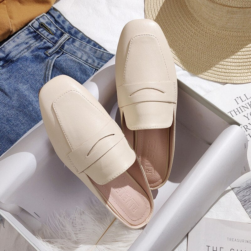 Geumxl Women's Slippers Outdoor Women's Slippers Flat Muller Slippers Women's Fashion Sandals 2022 New Fashion Leather Shoes