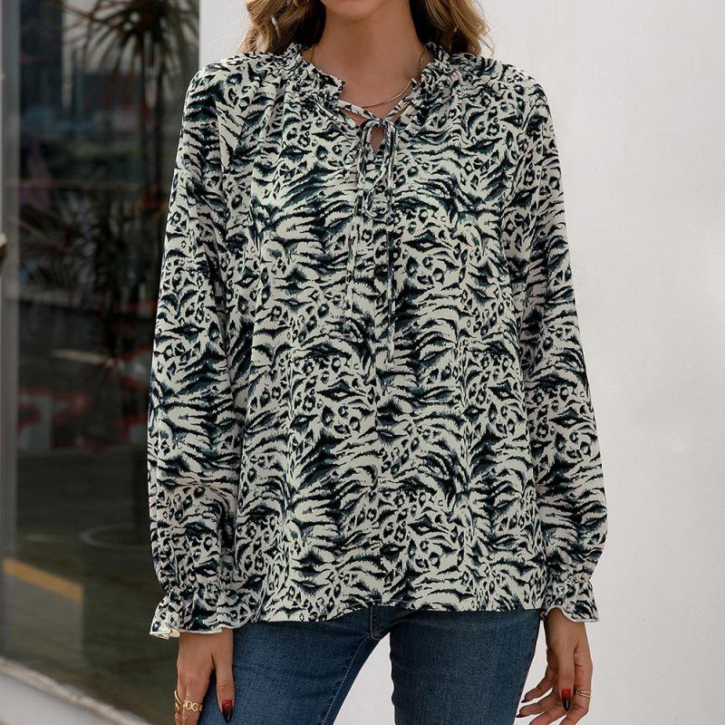 Leopard Print Blouses For Women 2022 Fashion Stand Neck Long Sleeve Office Work Shirts Tops Lady Plus Size Casual Elegant Blouse