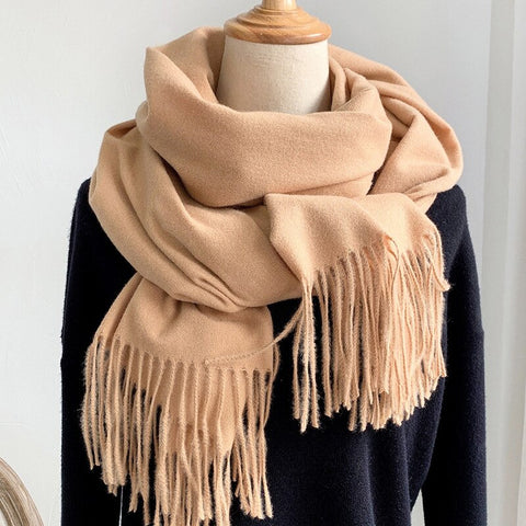 Geumxl Black Friday 2022 Winter Cashmere Women Scarf Luxury Brand Solid Lady Shawls And Wraps Casual Tassel Scarves Man Business Scarf Pashmina