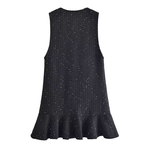 Geumxl--hoco dresses  Women Summer  2024 Women Tweed Black Plaid Vintage Casual Sweet Dress Female Fashion Office Lady Slim V Neck Sleeveless Mini Dresses