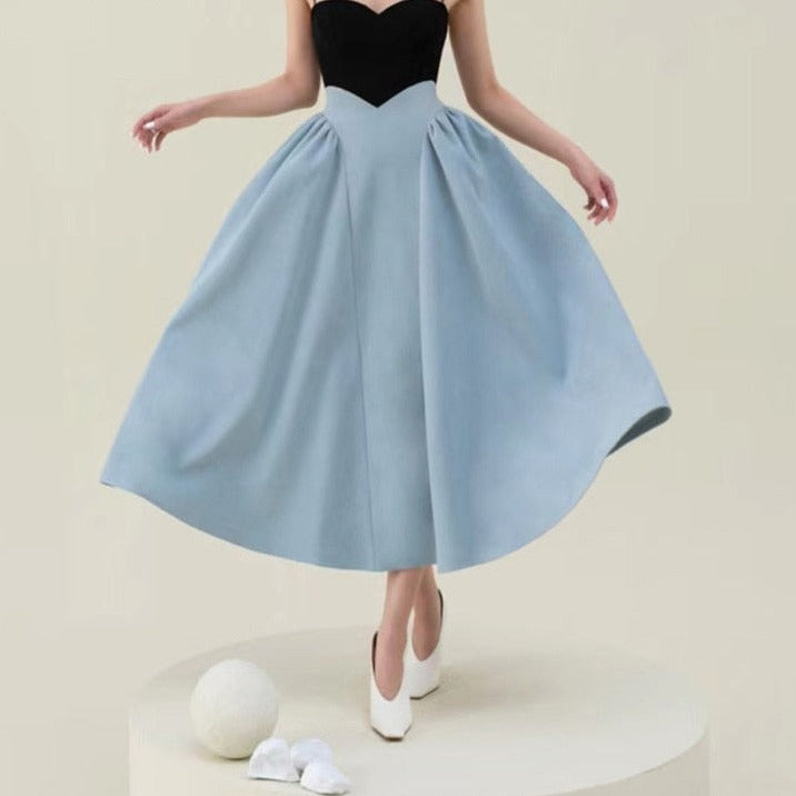Geumxl Woman Midi Strapless Dress Pearl Hit Color Formal Style Elegant Banquet Sling Dresses 2023 New Summer Fashion 15JK077
