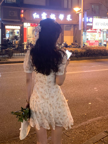 Summer Elegant Kawaii Floral Dress Women Print Korean Sweet Cute Party Mini Dress Puff Sleeve Pretty Fairy Summer Sundress 2022