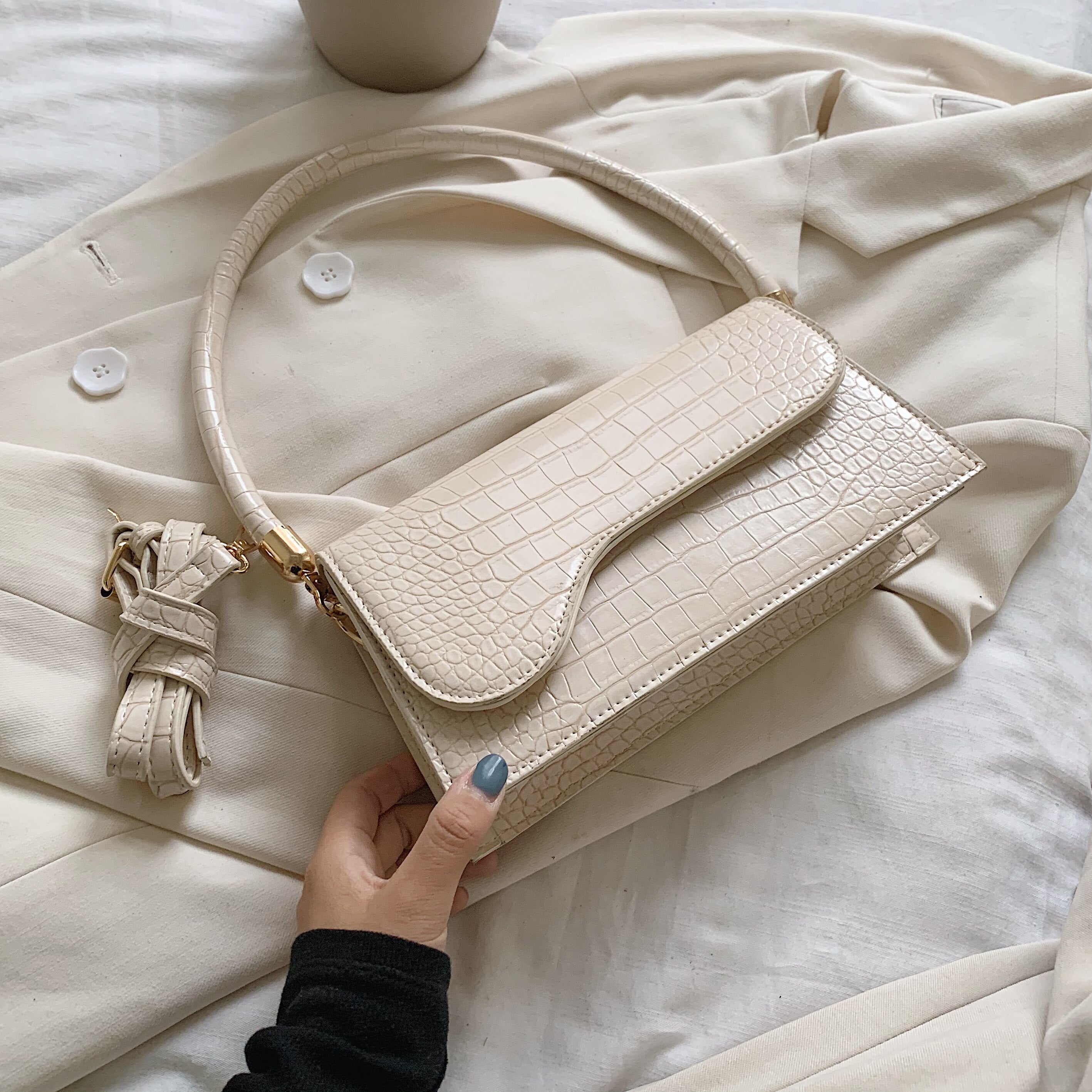 SWDF Small PU Leather Crossbody Bags For Women 2021 Shoulder Handbags Female Simple Travel Armpit Bag Crocodile Pattern