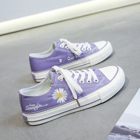 Geumxl-  2024 New Korean Style Ulzzang Daisy Canvas Shoes For Women 45 White Black Yellow Green Purple Color Sneakers Women