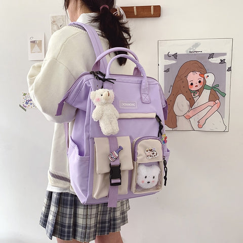 GEUMXL 2021 Preppy Purple Backpack Women Waterproof Candy Colors Backpacks Fancy High School Bags for Teenage Girl Cute Travel Rucksack