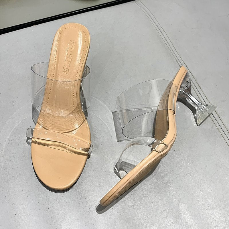 Geumxl 2023 New Women Sandals PVC Jelly Crystal Heel Transparent Women Sexy Clear High Heels Summer Sandals Pumps Shoes Size