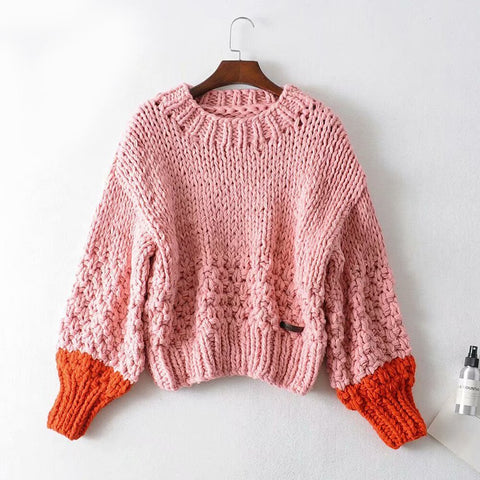Geumxl Pink Sweaters For Women Pullover Hand-Made Sweter Long Sleeve Thick Winter Warm Sweater Boho Jumper Pull Femme Sweaters