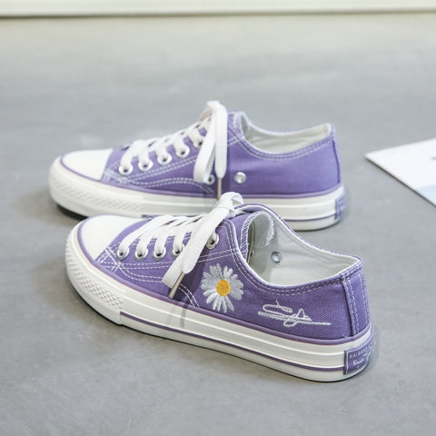 Geumxl-  2024 New Korean Style Ulzzang Daisy Canvas Shoes For Women 45 White Black Yellow Green Purple Color Sneakers Women