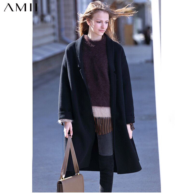 Geumxl Minimalism Women Winter Premium Wool Fabric Double Woolen Coat Fashion Causal 100%Wool Belt Female Woolen Coat 11830154