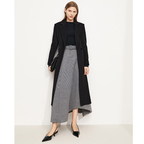 Geumxl Winter Long Jacket For Women Elegant Lapel Sashes Woolen Coat Fashion Autumn Outwear Female Overcoat
